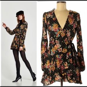 Zara Trafaluc womans romper black floral wrap romper size XS